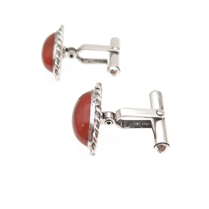 B.A. Ballou 925 Sterling Silver Vintage Real Carnelian Oxidized Cufflinks