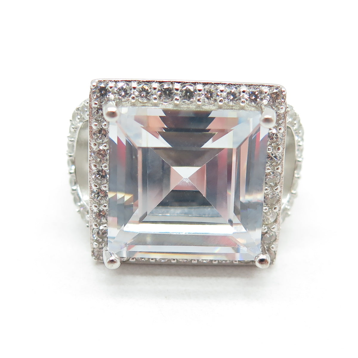 925 Sterling Silver Princess & Round-Cut C Z Ring Size 5