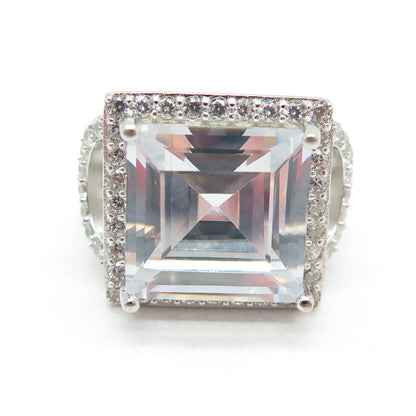 925 Sterling Silver Princess & Round-Cut C Z Ring Size 5