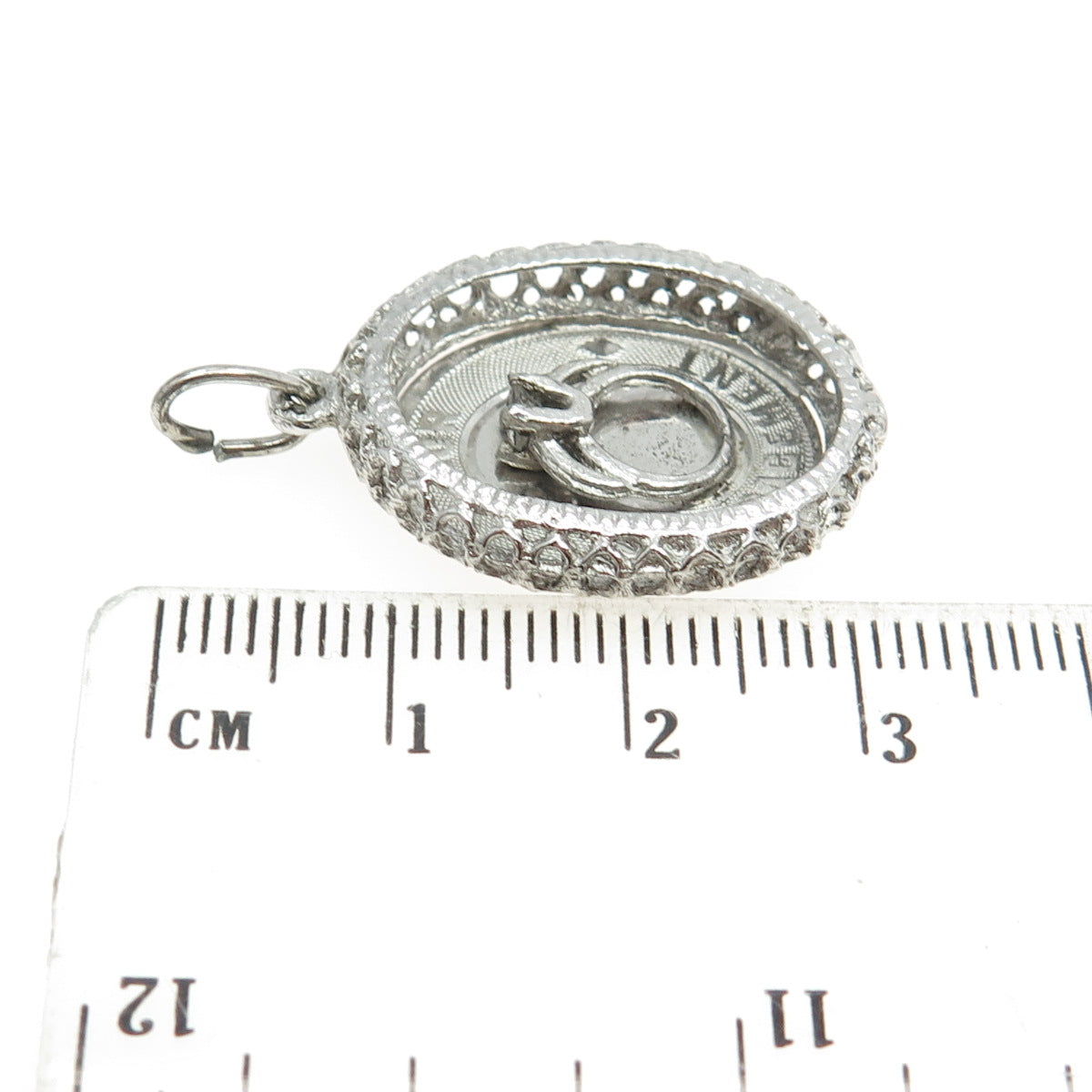 925 Sterling Silver Vintage C Z "Our Engagement" Oval Pendant