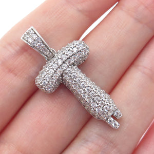 925 Sterling Silver Round-Cut C Z Sparkle Melted Letter T Initial Charm Pendant
