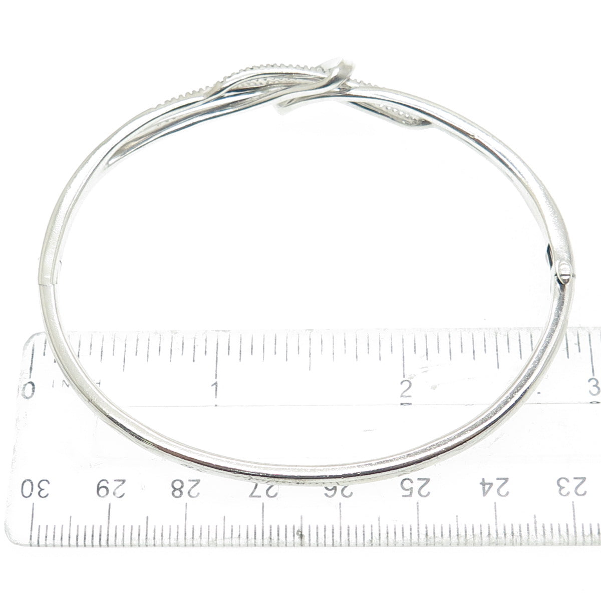 SUN Sterling Silver Real Round Tapered Baguette-Cut Diamond Bangle Bracelet 7.5"