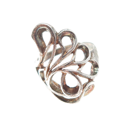 TOMMY LONG 925 Sterling Silver Vintage Modernist Wavy Ring Size 7.75