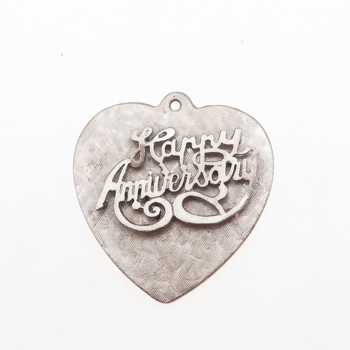 925 Sterling Silver Vintage Happy Anniversary Heart Charm Pendant