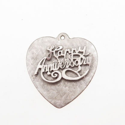 925 Sterling Silver Vintage Happy Anniversary Heart Charm Pendant