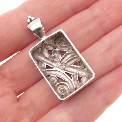 925 Sterling Silver Vintage Ornate Floral Oxidized Charm Pendant