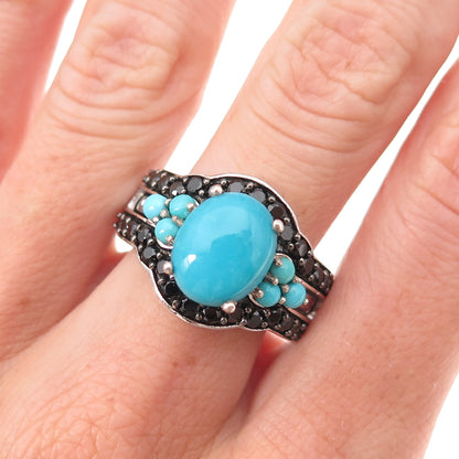 Chuck Clemency 925 Sterling Silver Real Turquoise & Black Spinel Ring Size 8.25