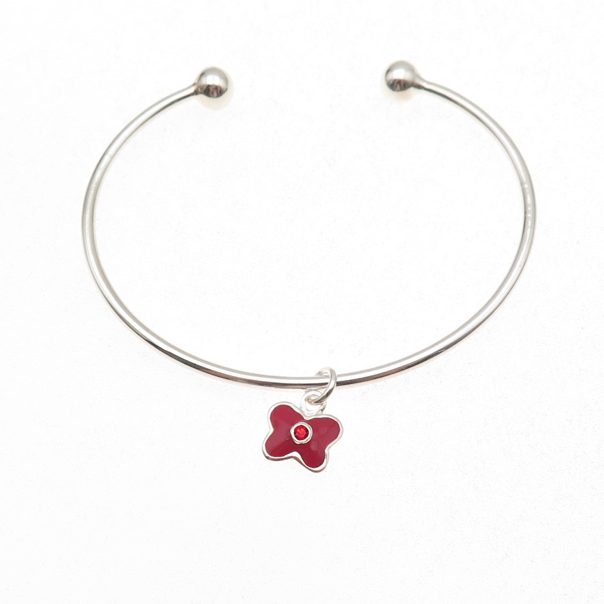 925 Sterling Silver Red Enamel & C Z Butterfly Charm Adjustable Bracelet 5.75"