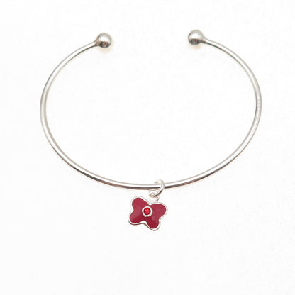 925 Sterling Silver Red Enamel & C Z Butterfly Charm Adjustable Bracelet 5.75"