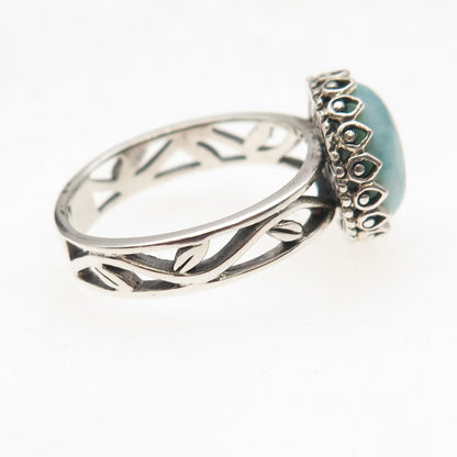 Noa Zuman 925 Sterling Silver Vintage Real Larimar Oxidized Ring Size 10