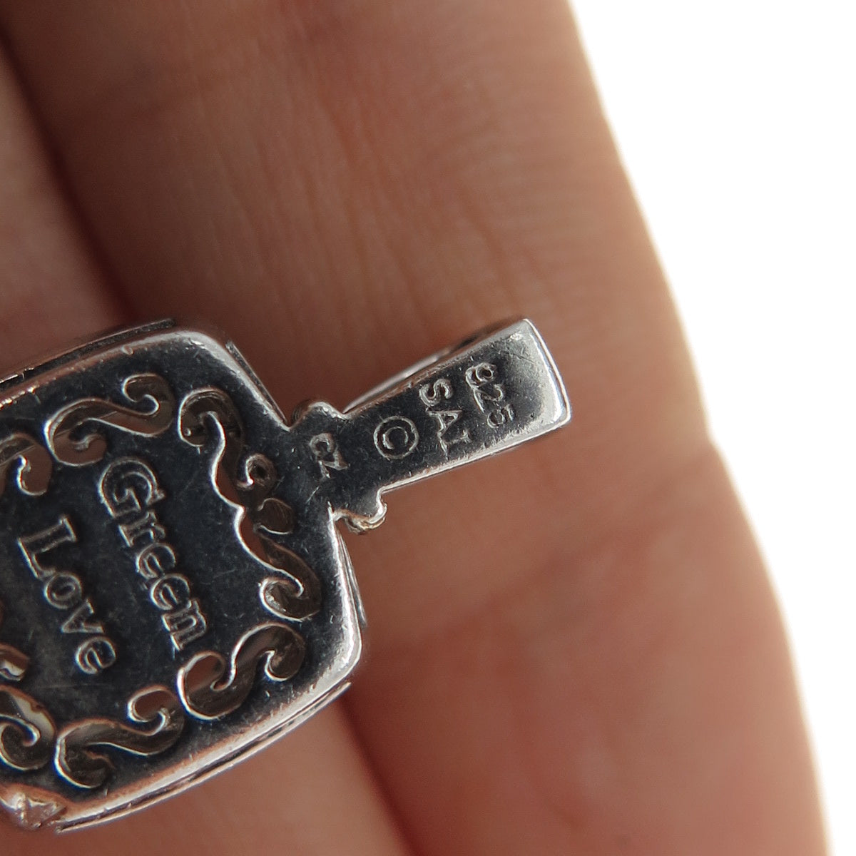 SAI 925 Sterling Silver Real Prasiolite & C Z Green Love Mini Charm Pendant