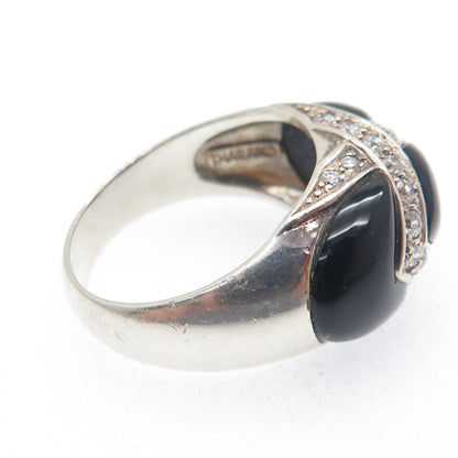 CHAPAL ZENRAY 925 Sterling Silver Vintage Real Black Onyx & C Z Ring Size 9.25