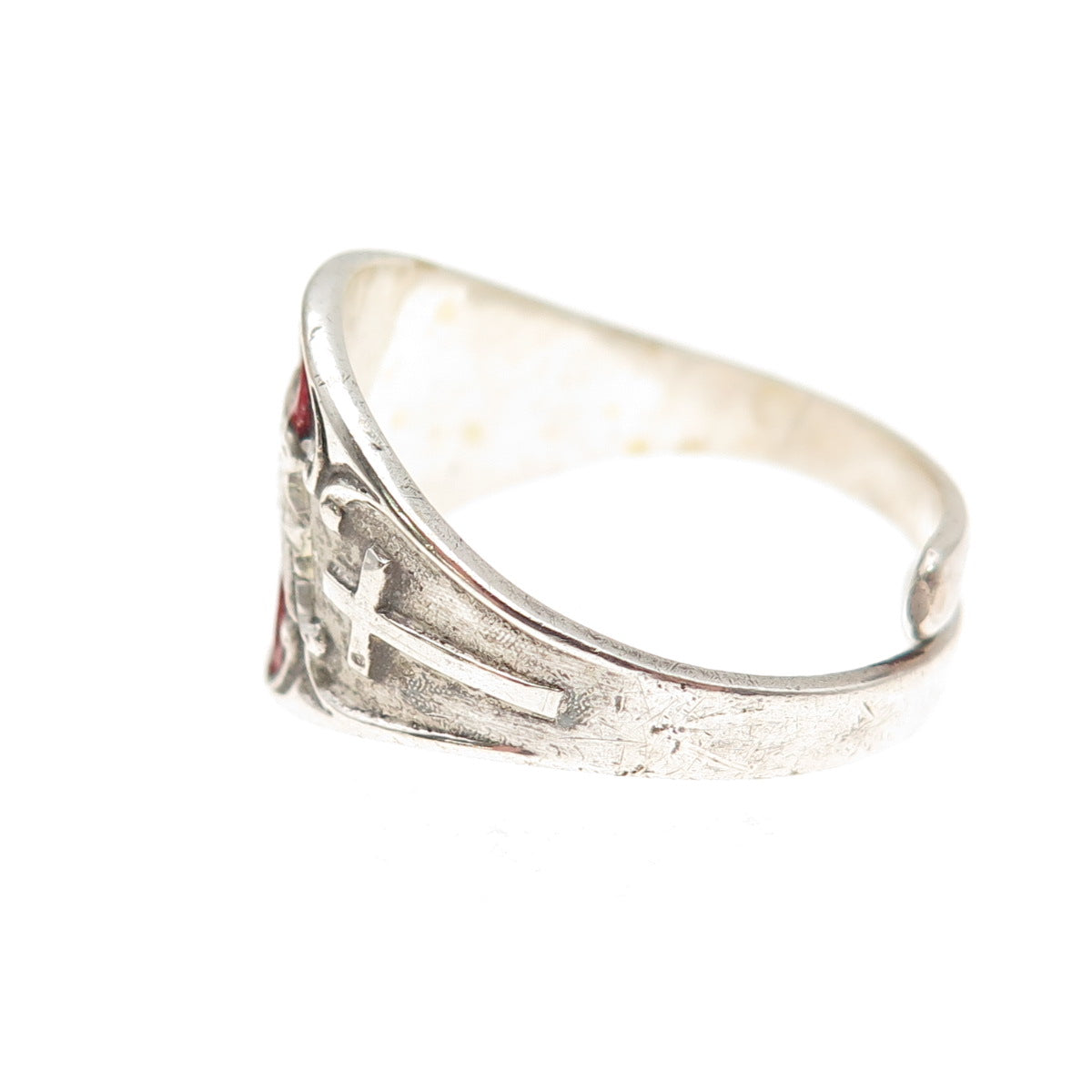 Creed 925 Sterling Antique Art Deco Enamel Holy Spirit Adjustable Ring Size 8.75