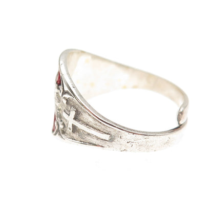 Creed 925 Sterling Antique Art Deco Enamel Holy Spirit Adjustable Ring Size 8.75