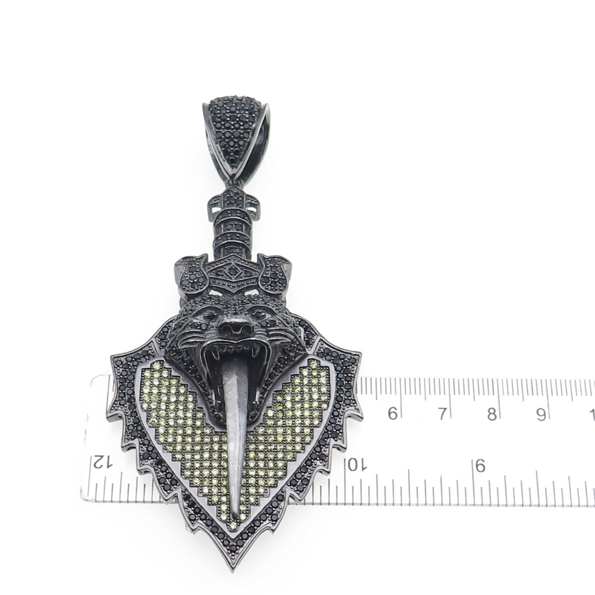 925 Sterling Silver Black Rhodium Round-Cut Multi-Color C Z Panther Pendant