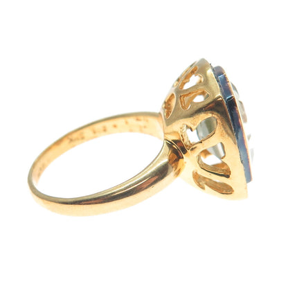 925 Sterling Silver Gold Plated Real Diamond & Green Amethyst Ring Size 6.75