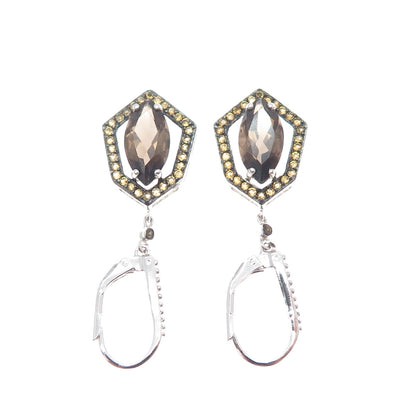925 Sterling Silver Real Smoky Quartz & Yellow Topaz Dangle Earrings