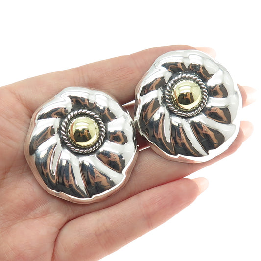 ORQUIDIA 950 Silver 2-Tone Vintage Mexico Modernist Floral Clip On Earrings