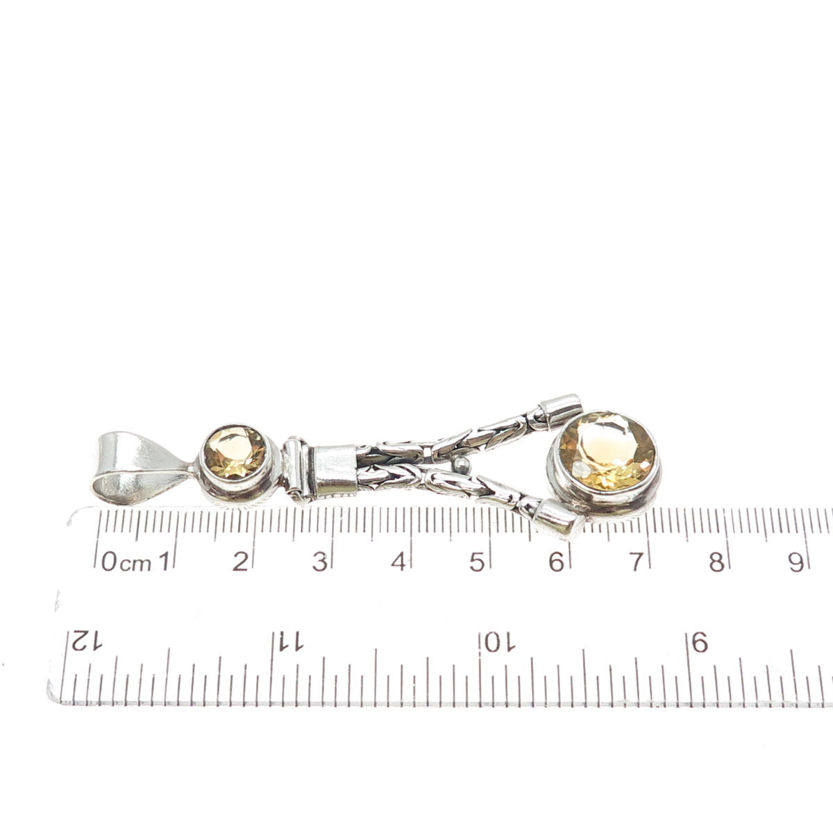 925 Sterling Silver Vintage Real Citrine Byzantine Link Modernist Pendant