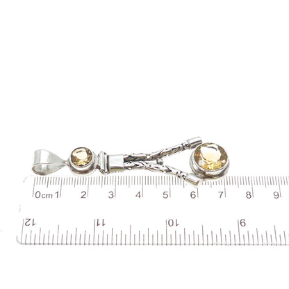 925 Sterling Silver Vintage Real Citrine Byzantine Link Modernist Pendant