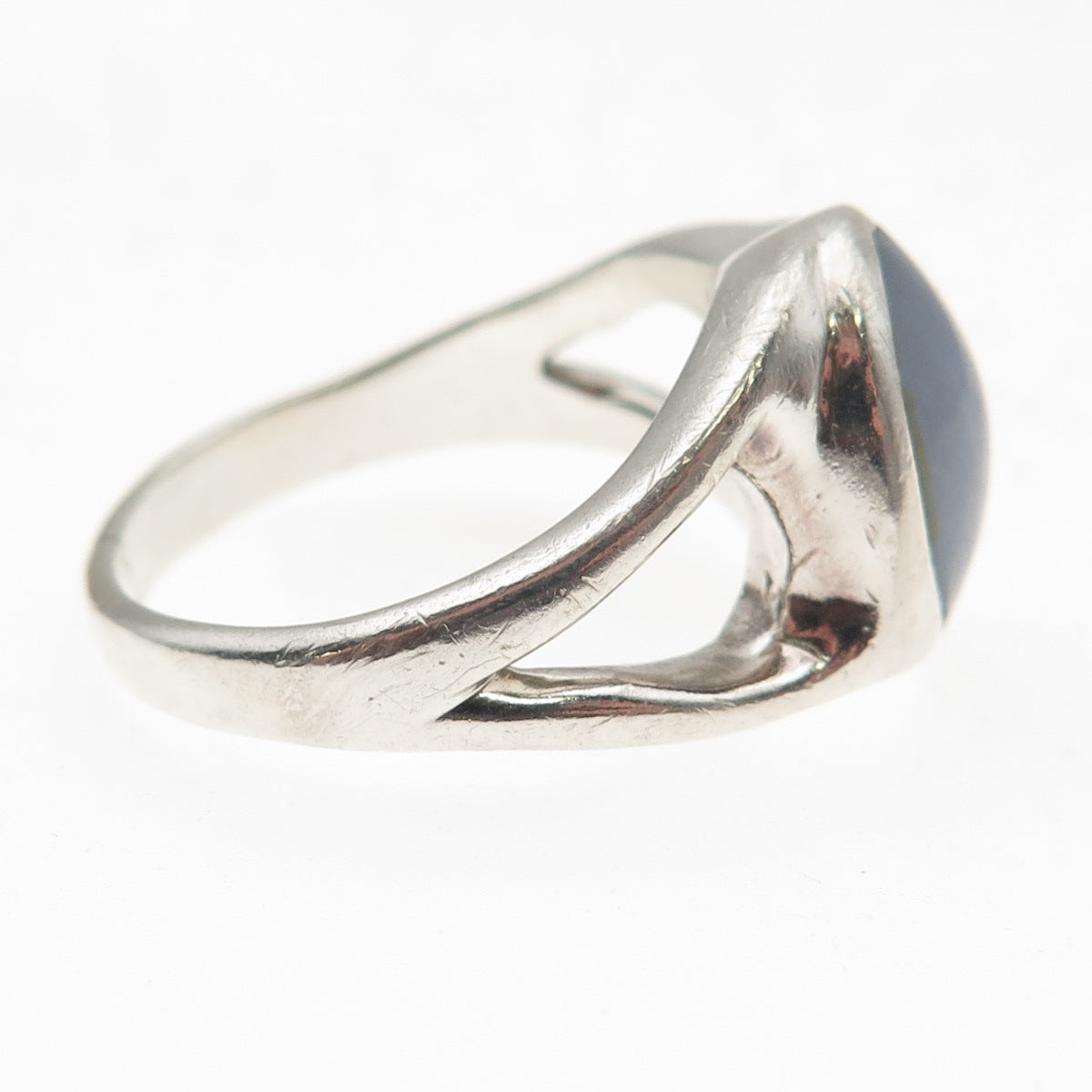 Keybahi Lewis Navajo Old Pawn 925 Sterling Silver Vintage Agate Ring Size 11.75