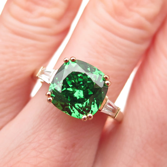 JCL Colleen Lopez 925 Sterling Silver Gold Plated Green & White C Z Ring Size 8