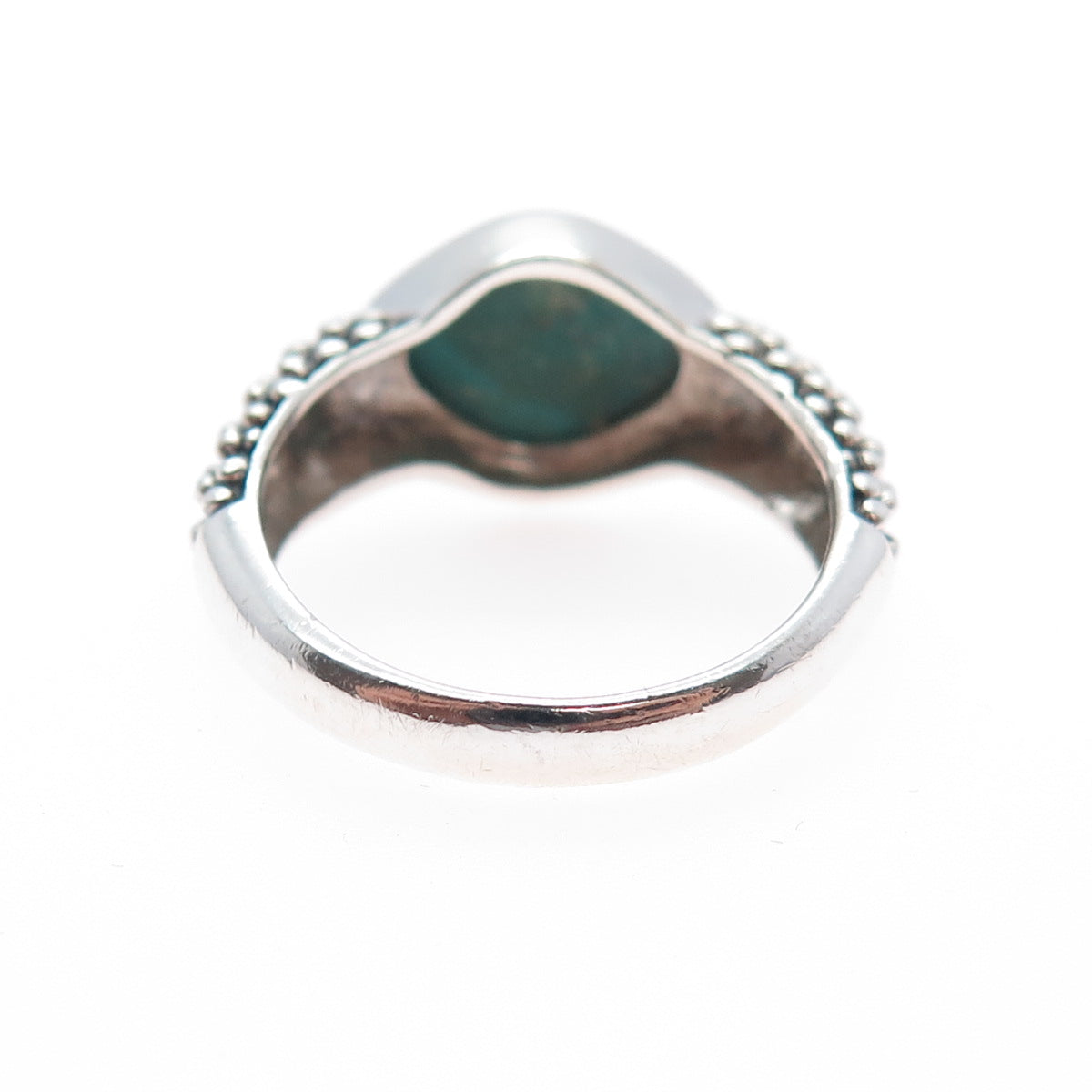 925 Sterling Silver Vintage Real Kingman Turquoise Beaded Oxidized Ring Size 8