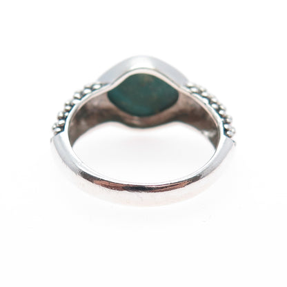 925 Sterling Silver Vintage Real Kingman Turquoise Beaded Oxidized Ring Size 8