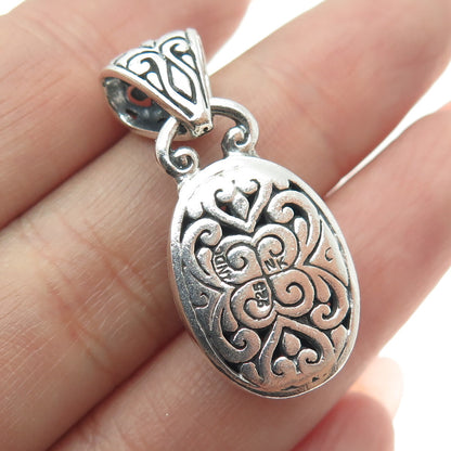 NK SILVER 925 Sterling Vintage Ornate Oval Dome Pendant