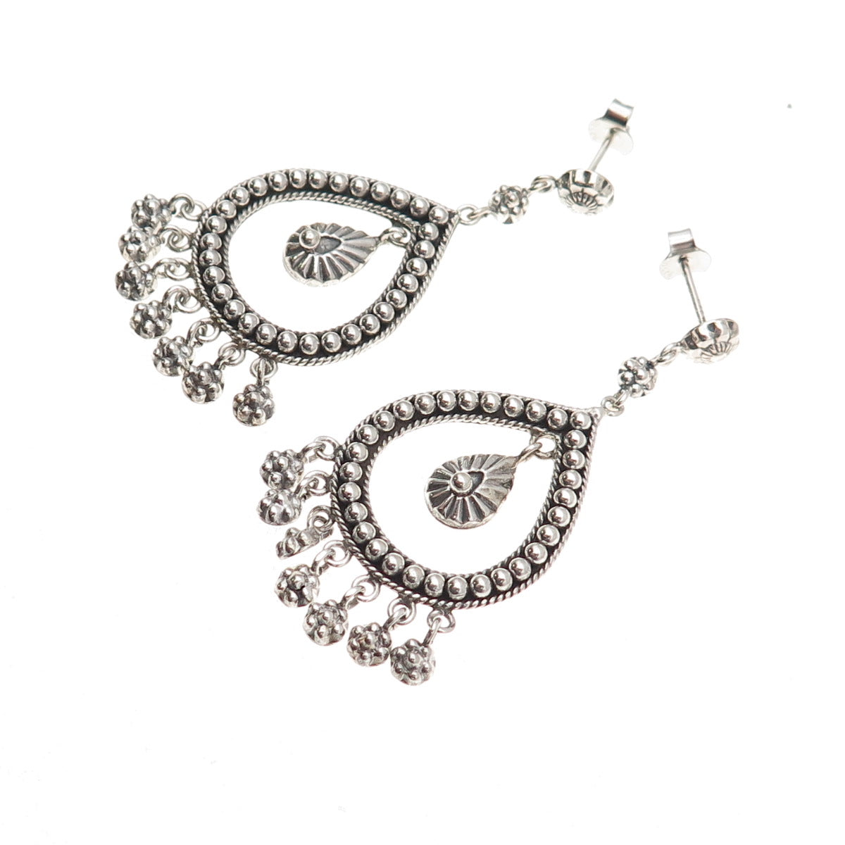 DP Doug Paulus 925 Sterling Silver Vintage Beaded Teardrop Dangle Earrings