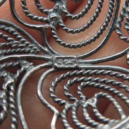 925 Sterling Silver Vintage Twisted Heart Teardrop Pendant