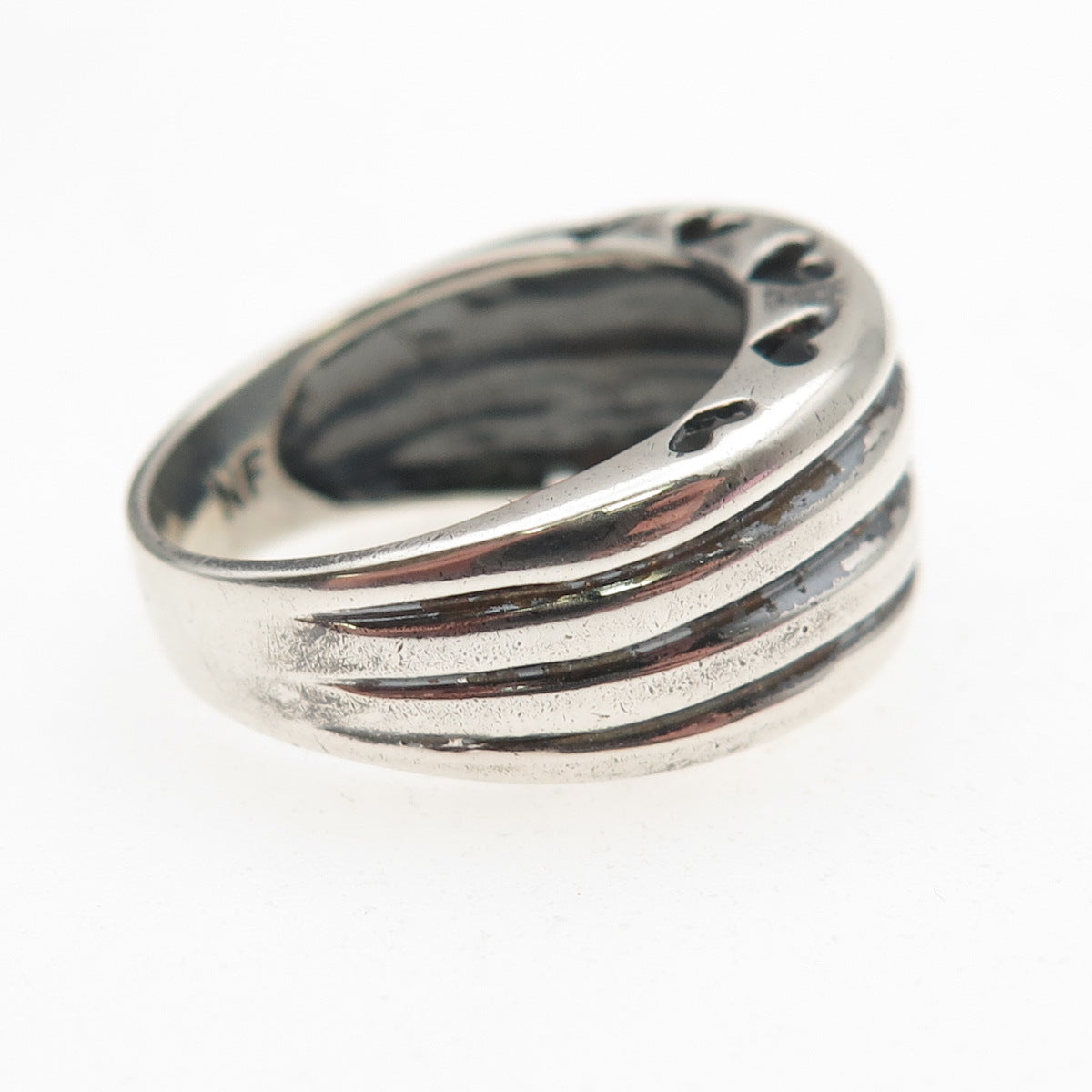 Chapal Zenray 925 Sterling Vintage Modernist Heart & Ribbed Oxidized Ring Size 8