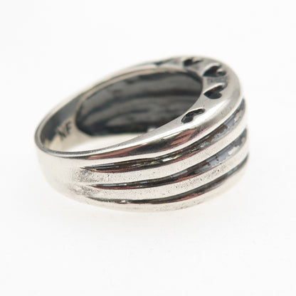 Chapal Zenray 925 Sterling Vintage Modernist Heart & Ribbed Oxidized Ring Size 8