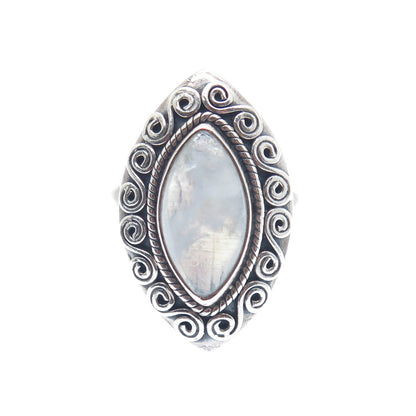 DOUG PAULUS 925 Sterling Silver Vintage Real Moonstone Spiral Ring Size 7.25