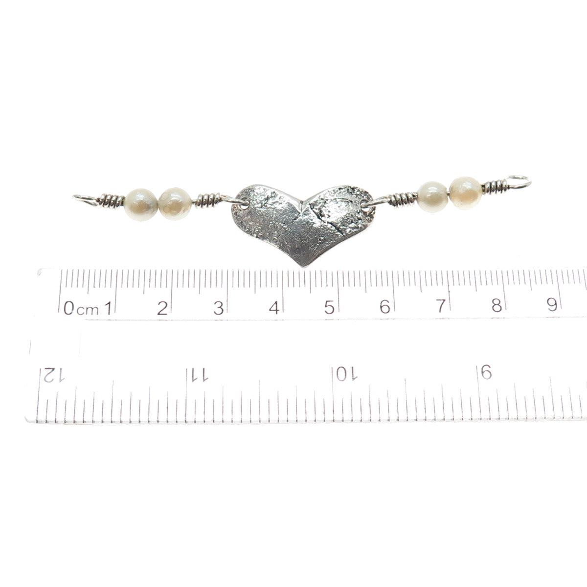 Aniello 925 Sterling Vintage Real Pearl Heart Oxidized Centerpiece Necklace Part
