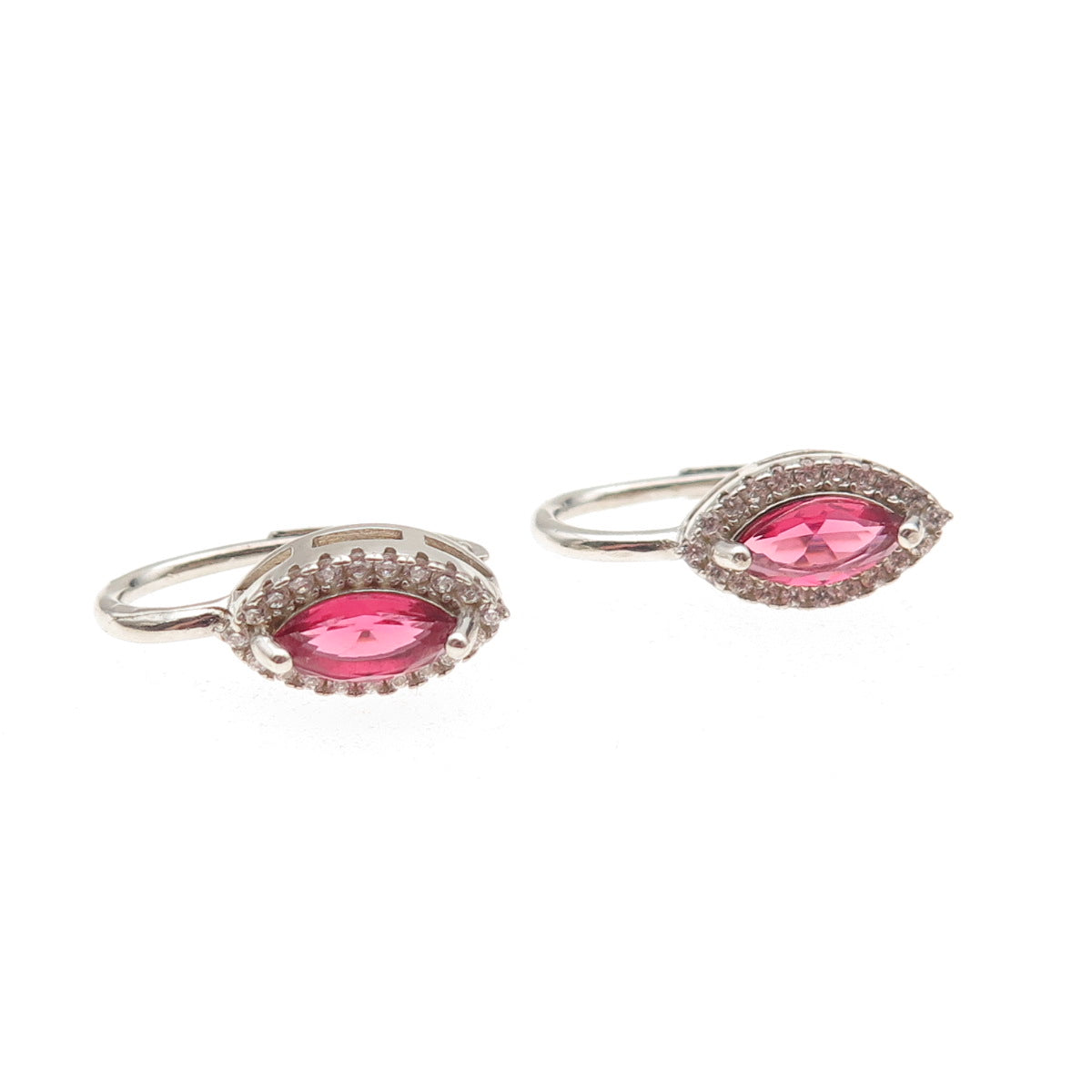 Tamo 925 Sterling Silver Marquise-Cut Pink & Round-Cut White C Z Earrings