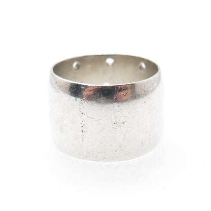 925 Sterling Silver Vintage Real Amethyst Modernist Wide Band Ring Size 8.5