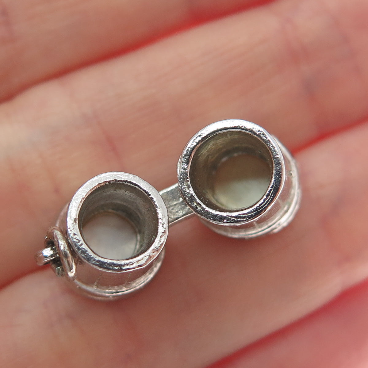 925 Sterling Silver Vintage Real MOP Bongos Drums Minimalist 3D Charm Pendant