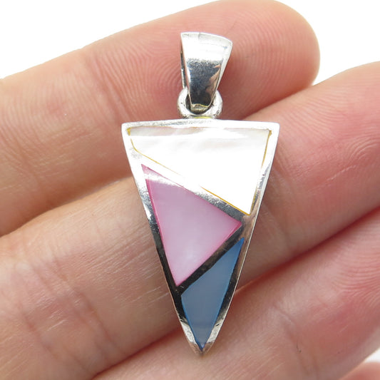 925 Sterling Silver Vintage Real Multi-Color Mother-of-Pearl Arrow Pendant