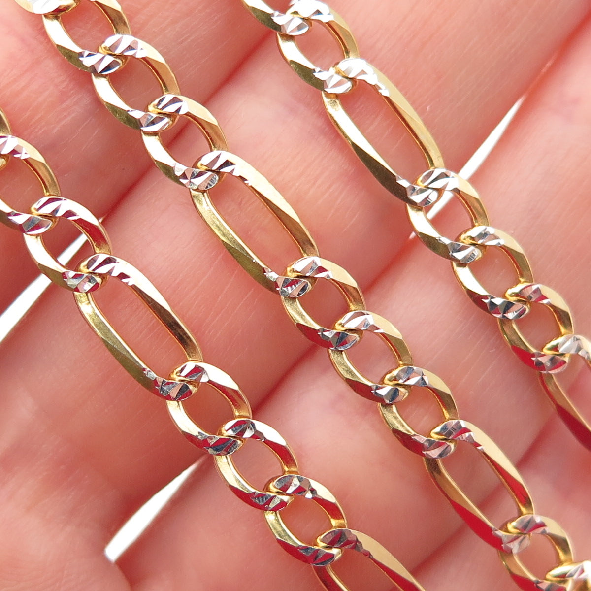 P. LUX 925 Sterling Silver 2-Tone Italy Diamond-Cut Figaro Chain Necklace 20"