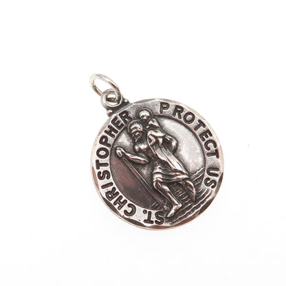 Tru-Kay 925 Sterling Silver Vintage St. Christopher Oxidized Charm Pendant