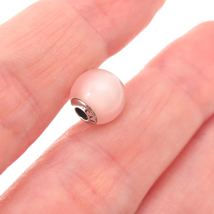 Pandora 925 Sterling Silver Real Rose Quartz Essence Caring Slide Bead Charm