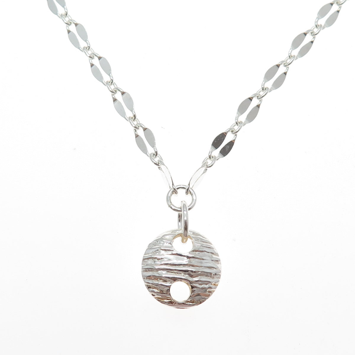925 Sterling Silver Vintage Italy Modernist Disc Coffee Bean Chain Necklace 16"