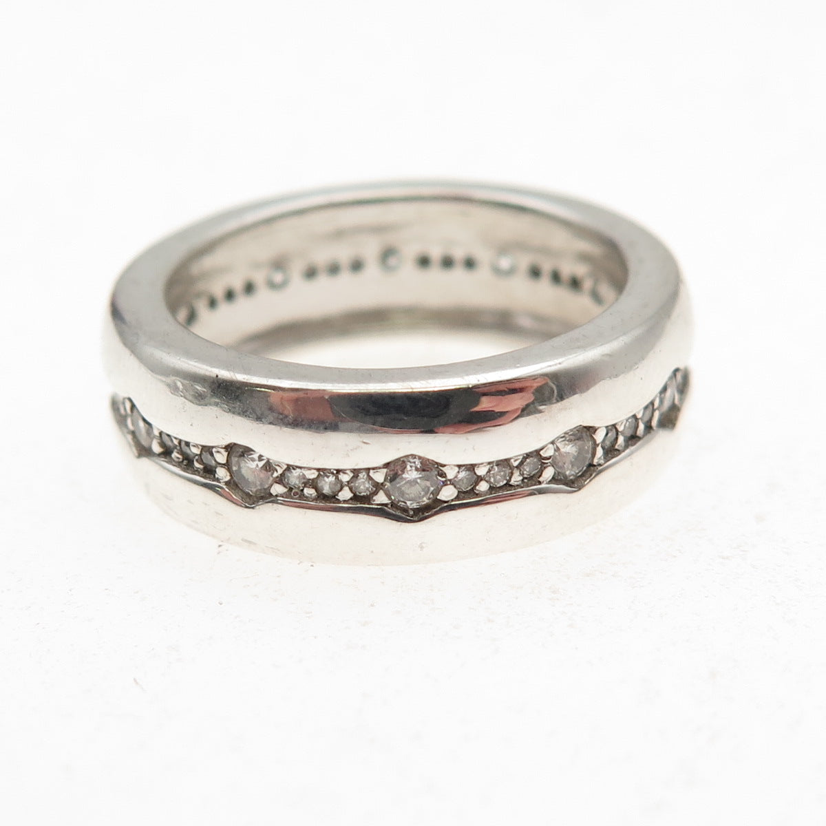 925 Sterling Silver Round-Cut C Z All Around Eternity Band Ring Size 7