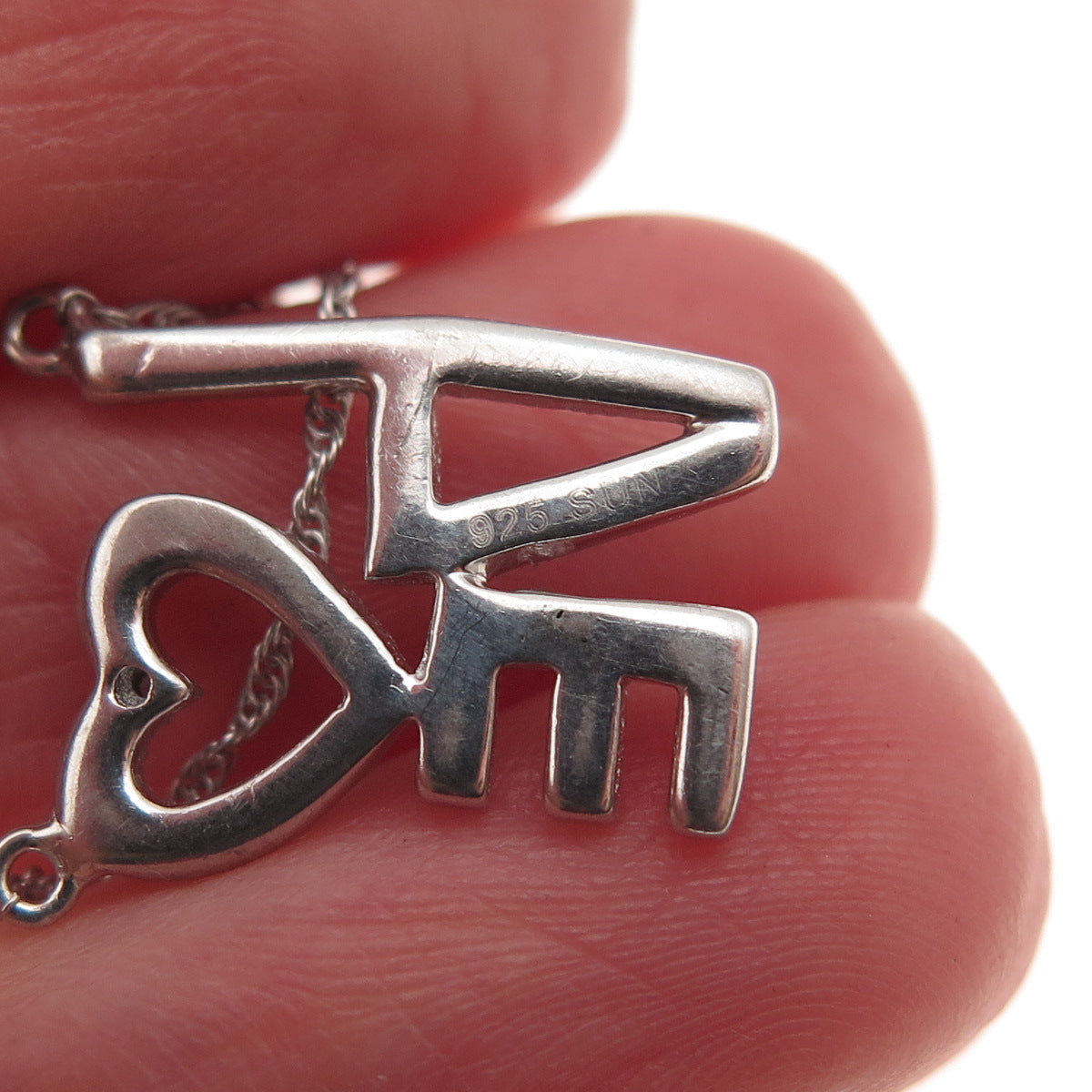 Sun 925 Sterling Silver Italy Real Diamond Accent Love Cable Chain Necklace 18"