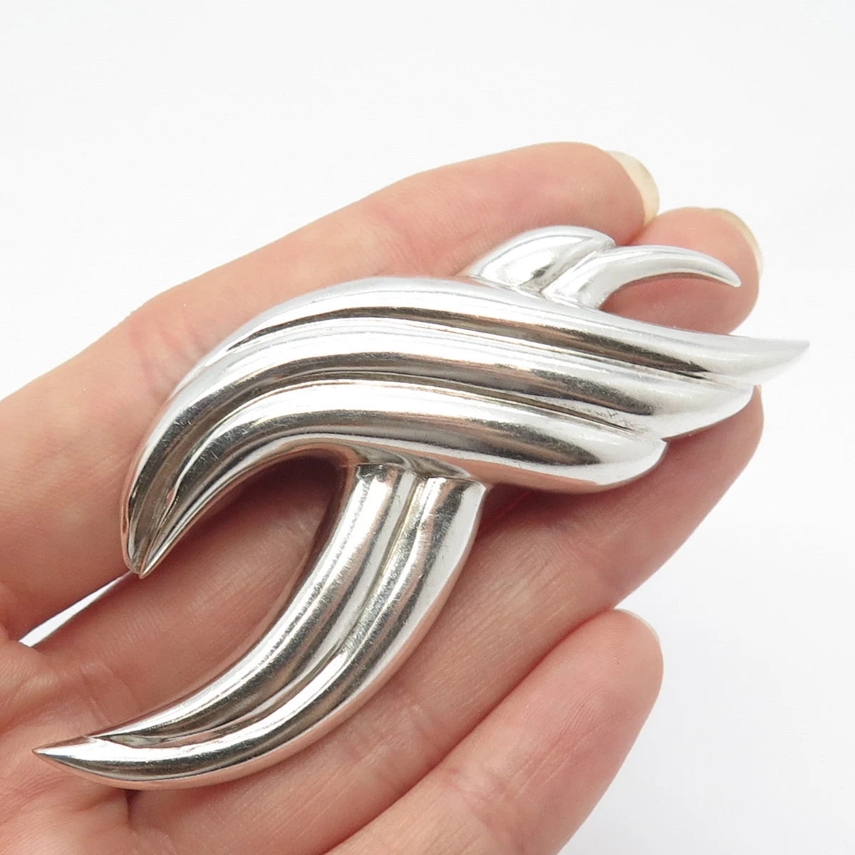 925 Sterling Silver Vintage Ribbed Braided Pin Brooch