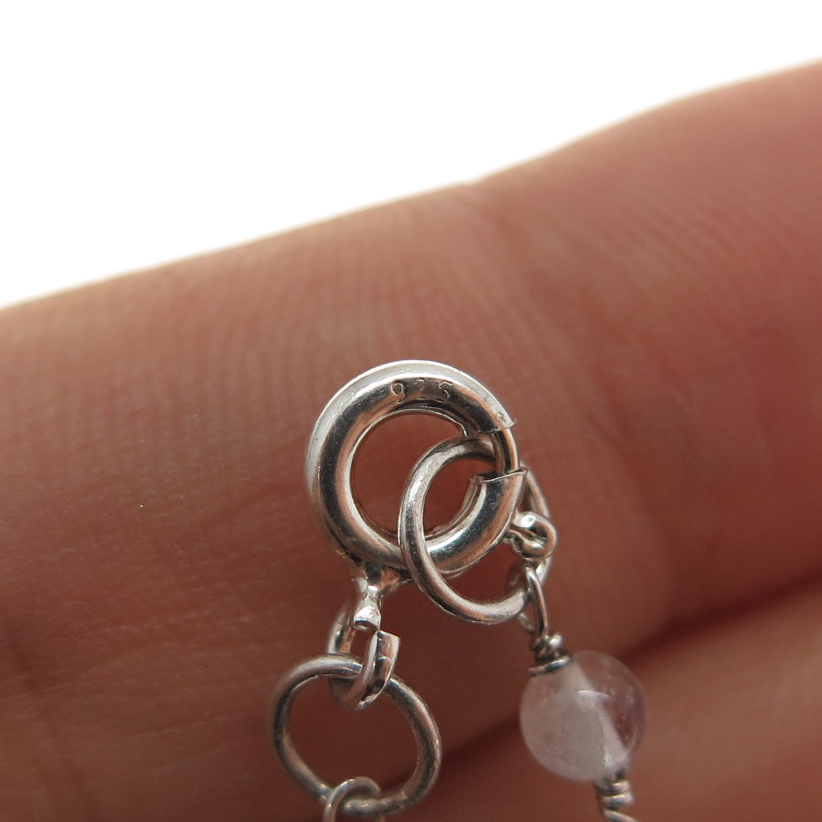 925 Sterling Silver Vintage Real Garnet Clear Crystal Beaded Chain Necklace 18"