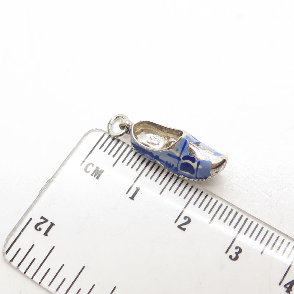 835 Silver Vintage Blue Enamel Boot Shoe Charm Pendant