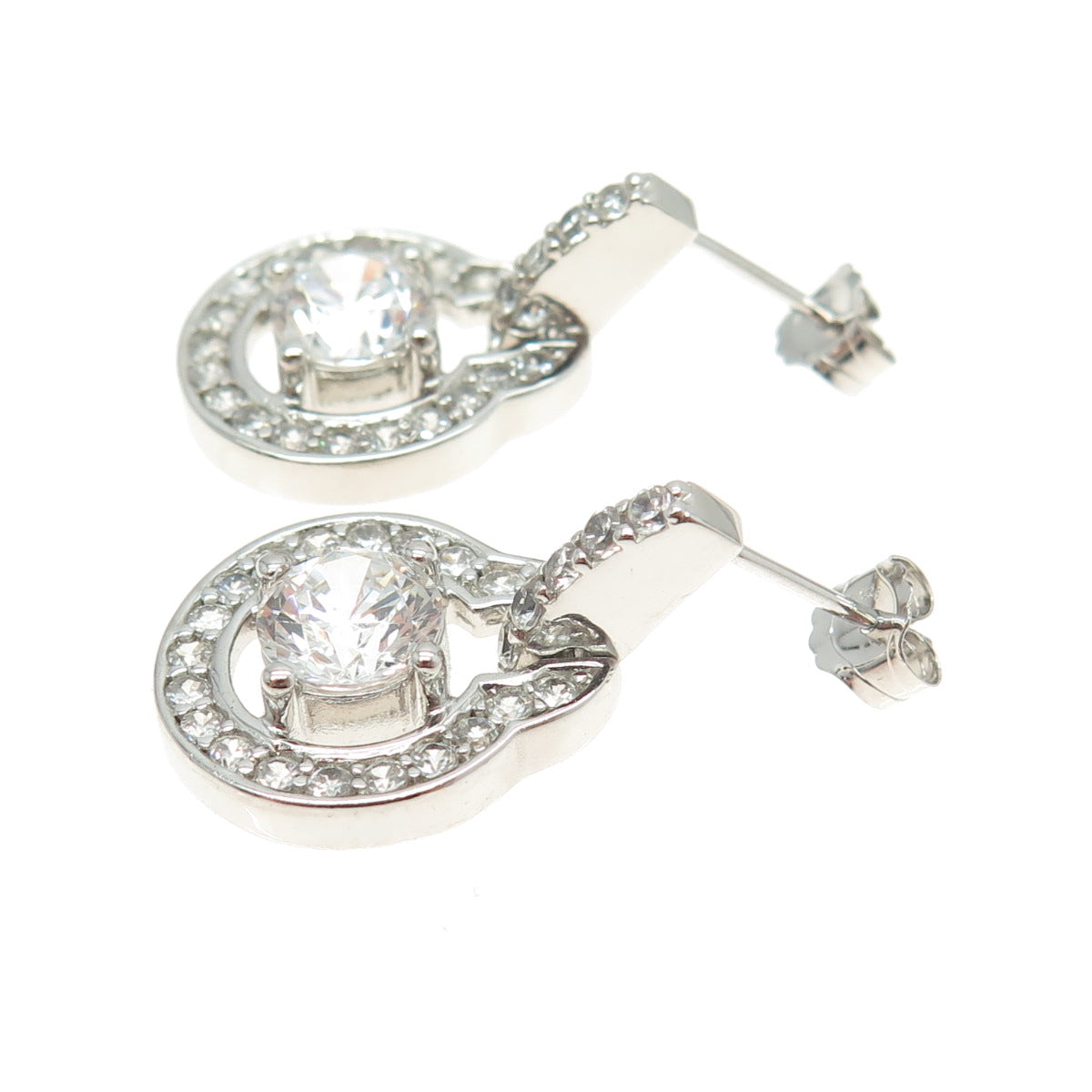 925 Sterling Silver Round-Cut C Z Sparkling Earrings