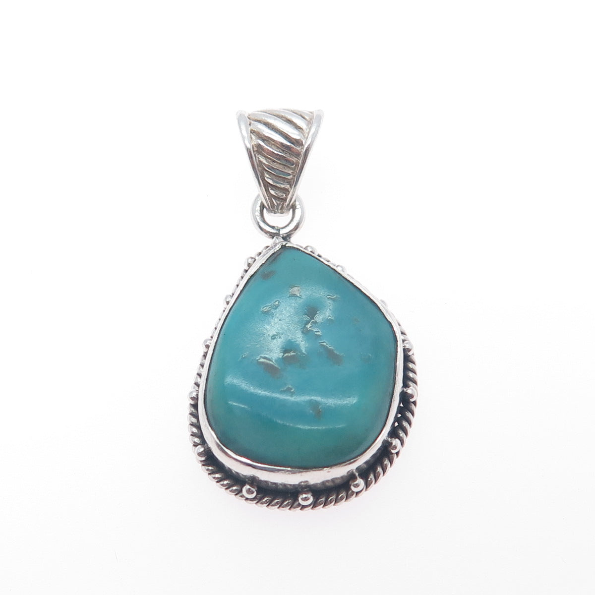 925 Sterling Silver Vintage Real Tyrone Turquoise Charm Pendant